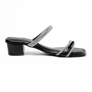 Glitz Embellished Strap Heels - Silver