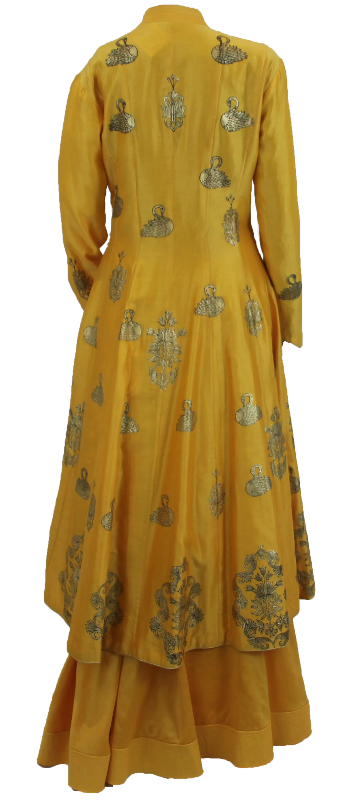 Gold and Yellow Swan Foil Print Kurta with Skirt
