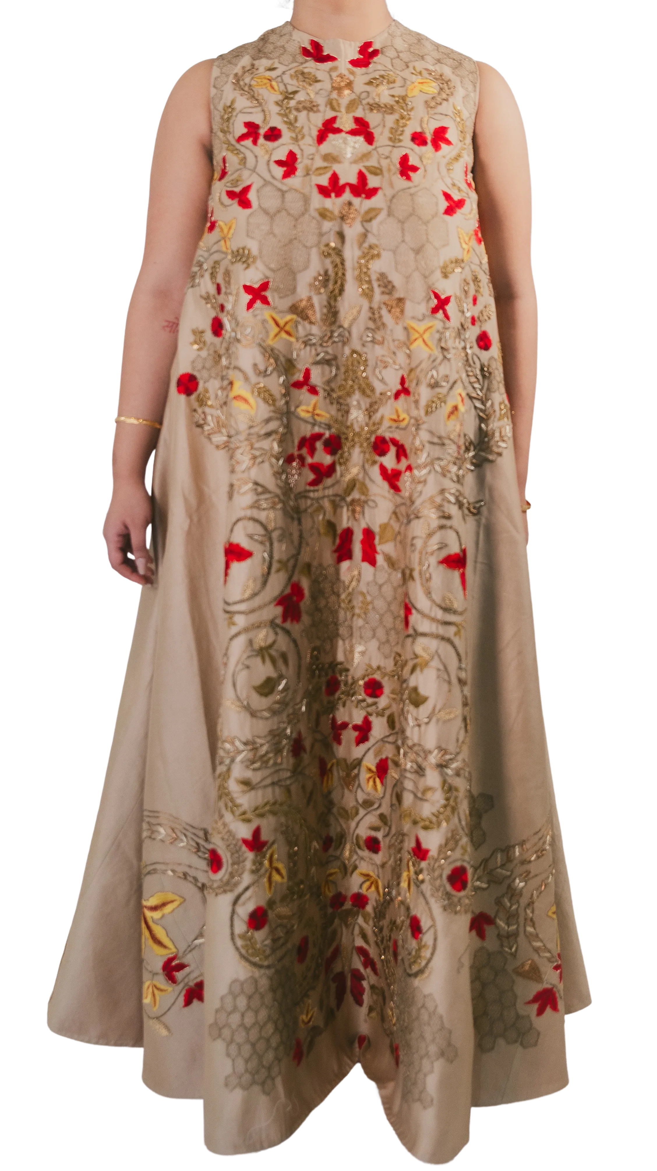 Gold Embroidered Sleeveless Kurta