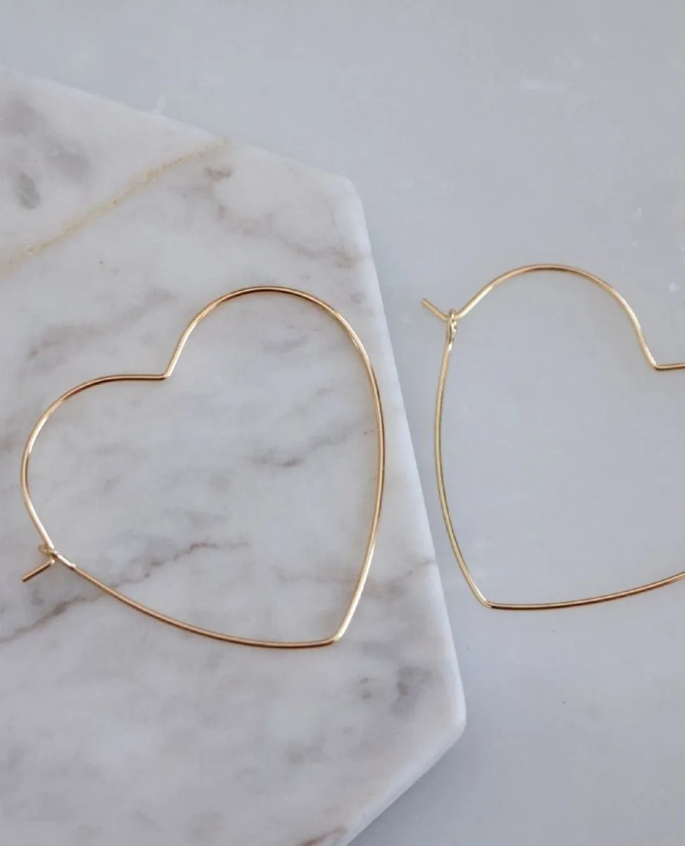 Gold Heart Hoop Wire Earrings