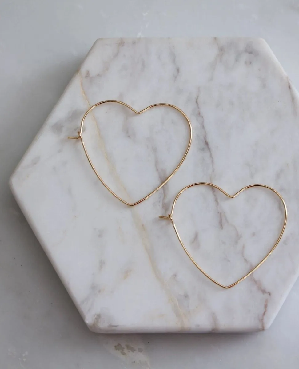 Gold Heart Hoop Wire Earrings