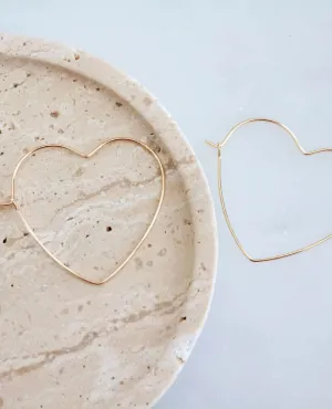 Gold Heart Hoop Wire Earrings