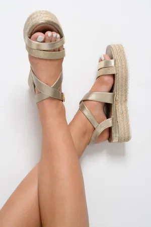 Gold PU Rope Sole Wedges - Avaley