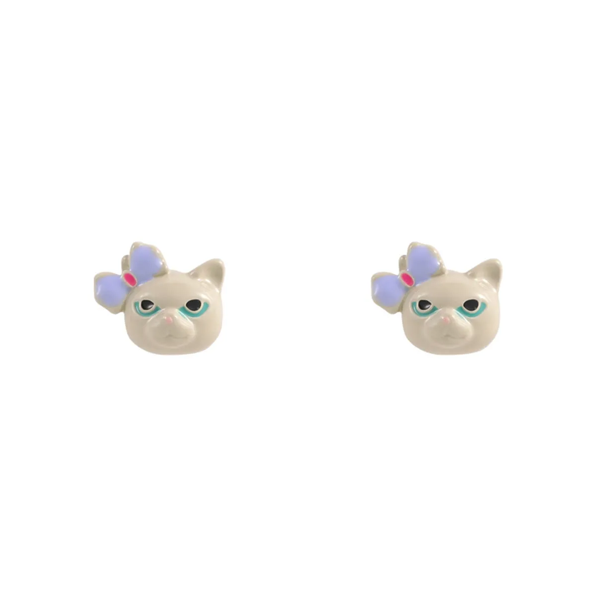 Gray & Silver-Plated Bow Kitty Stud Earrings
