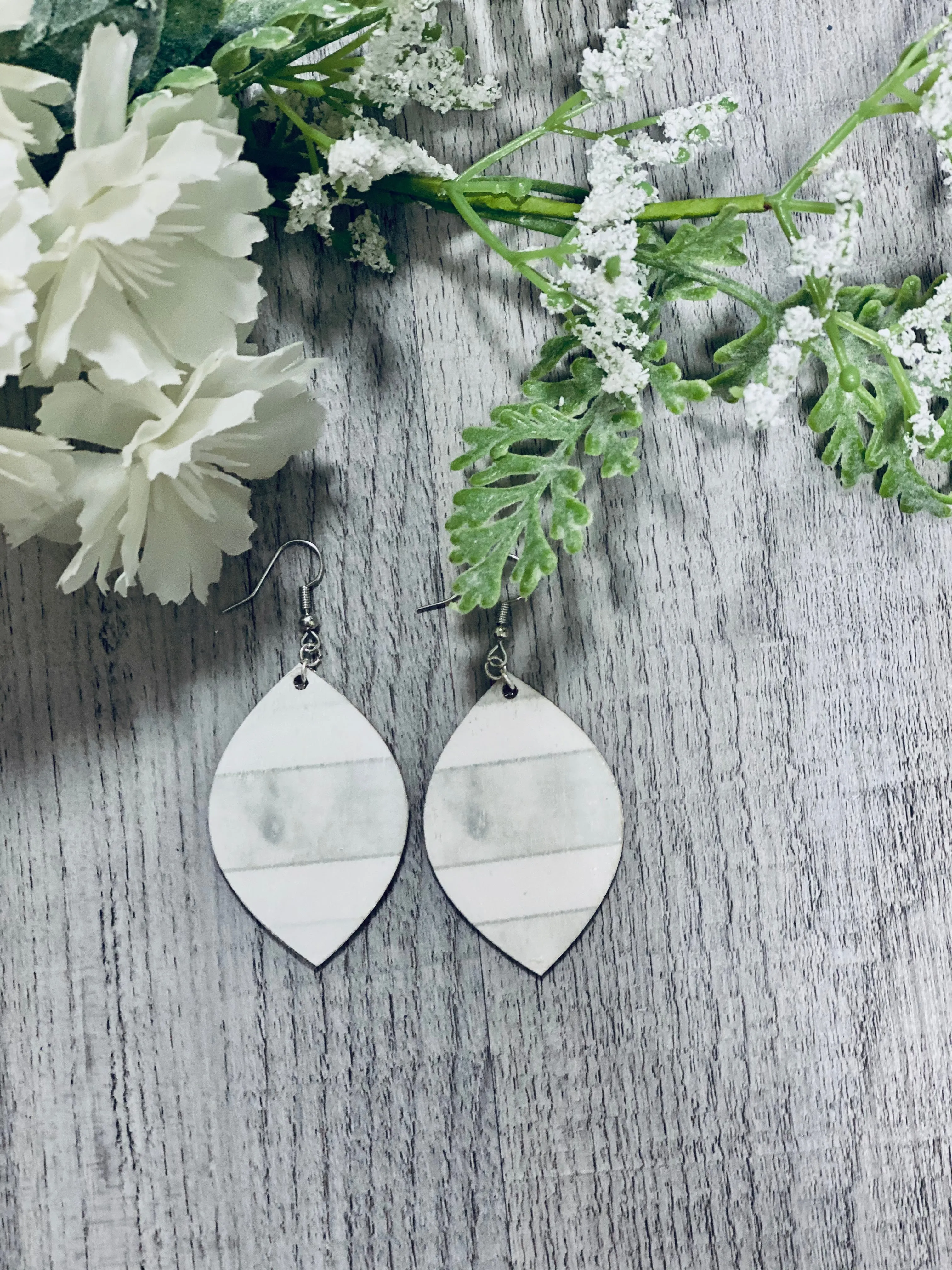 Gray Striped Wooden Earrings
