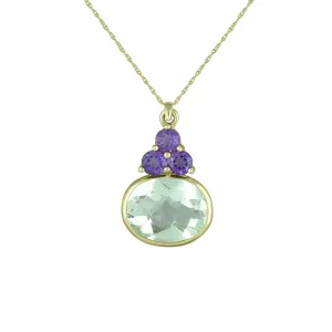 Green Amethyst and Purple Amethyst Pendant in 10K Yellow Gold