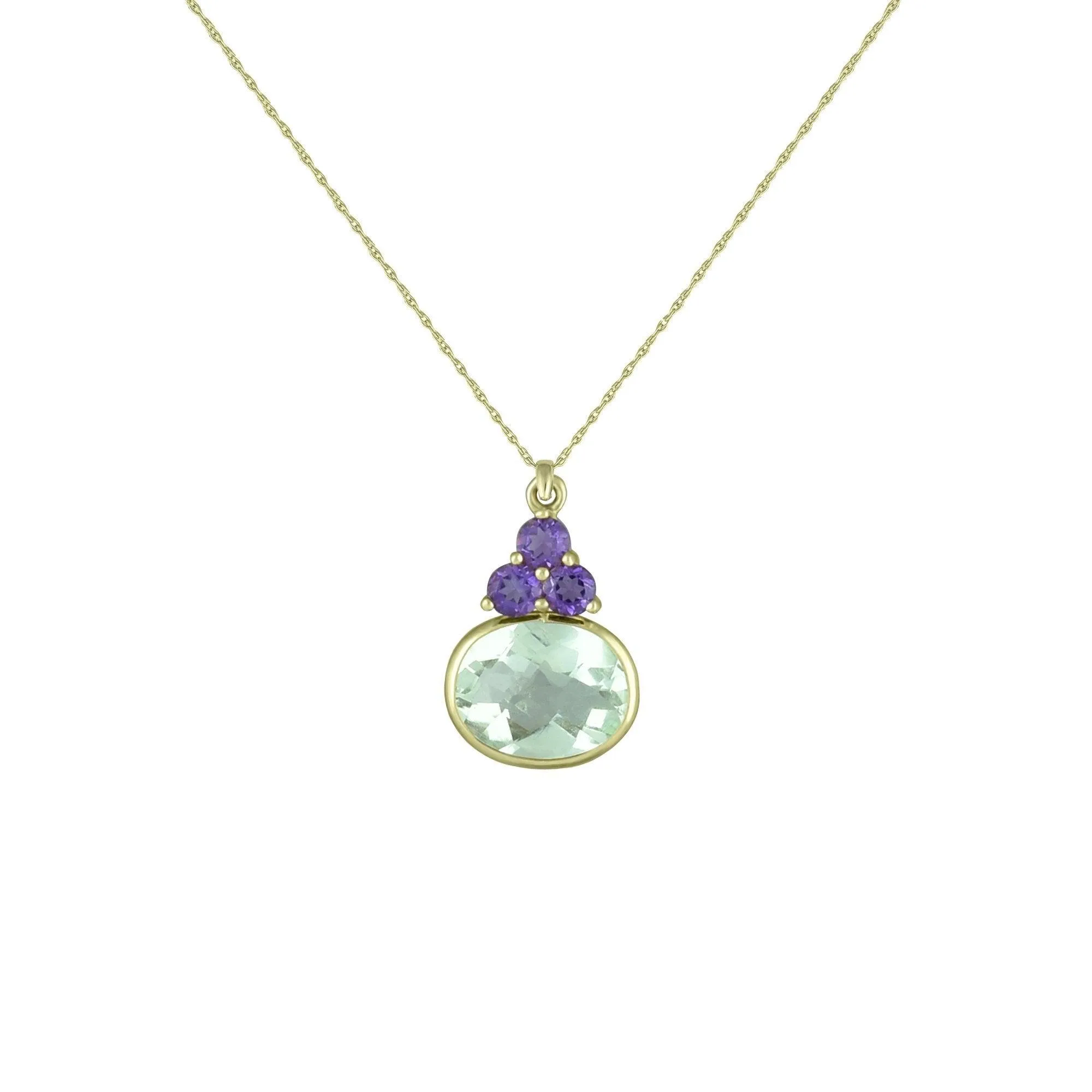 Green Amethyst and Purple Amethyst Pendant in 10K Yellow Gold