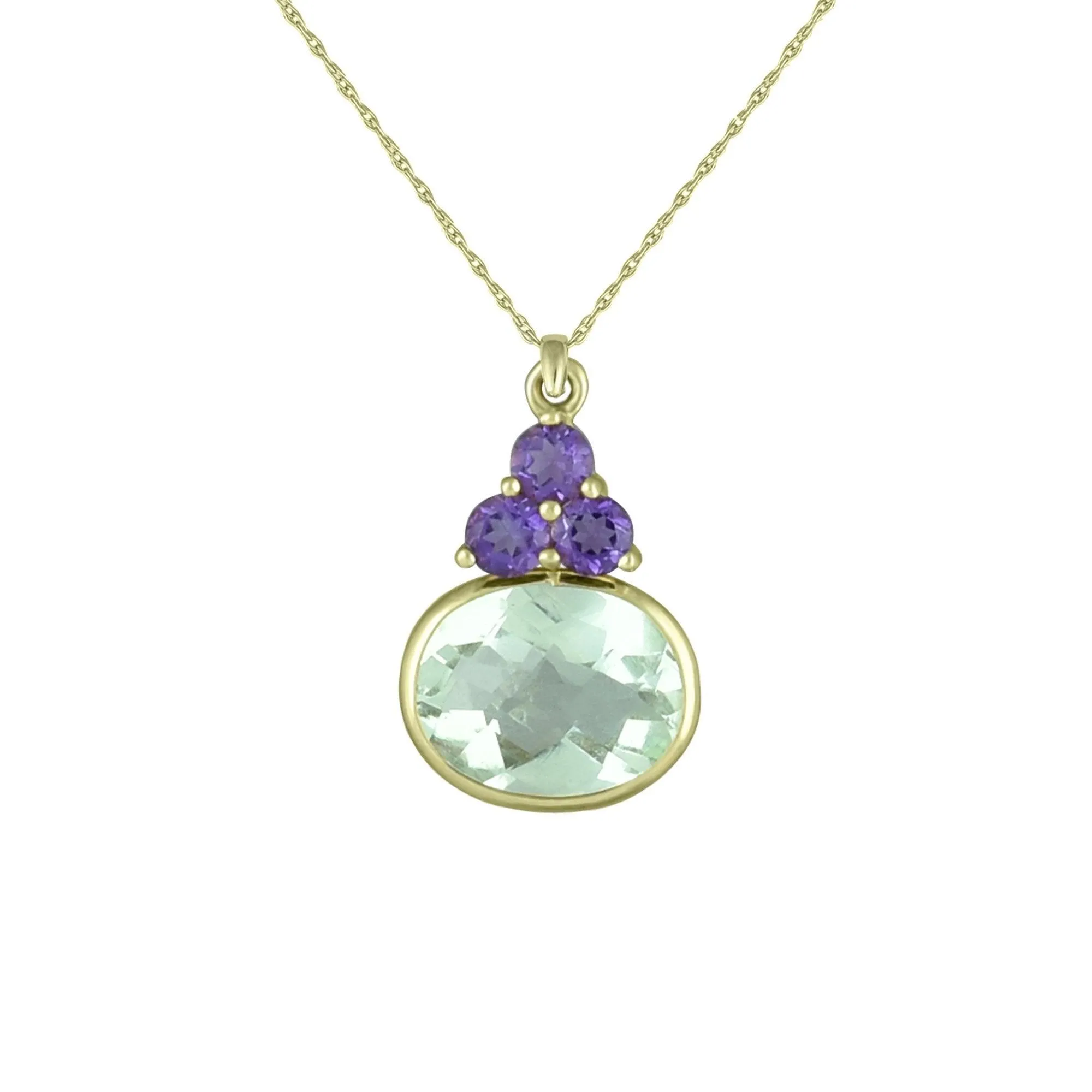 Green Amethyst and Purple Amethyst Pendant in 10K Yellow Gold
