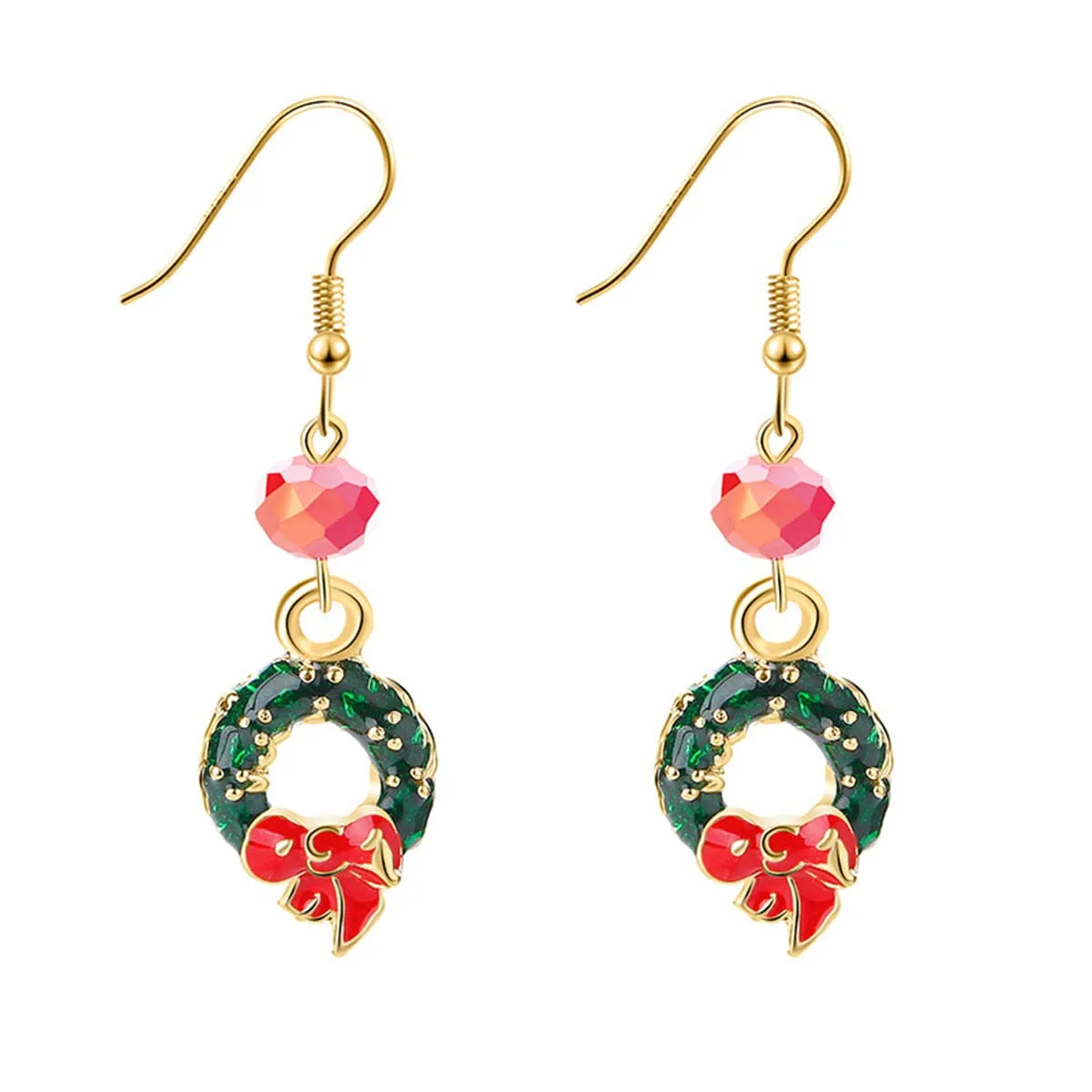 Green & Pink Enamel 18K Gold-Plated Bow Wreath Drop Earrings