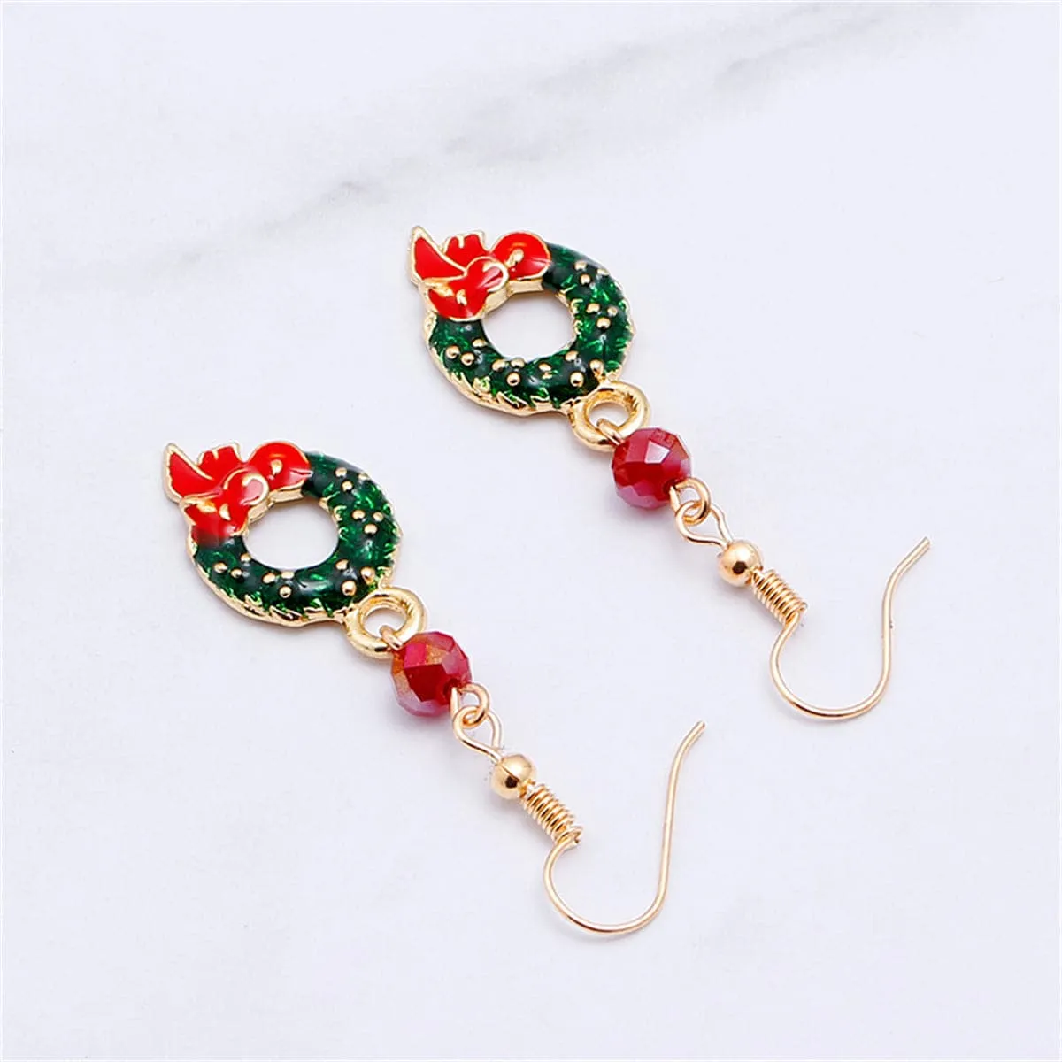 Green & Pink Enamel 18K Gold-Plated Bow Wreath Drop Earrings