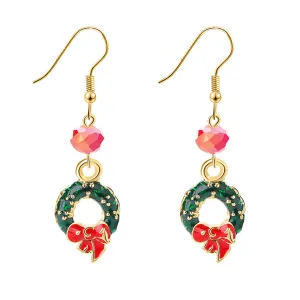 Green & Pink Enamel 18K Gold-Plated Bow Wreath Drop Earrings