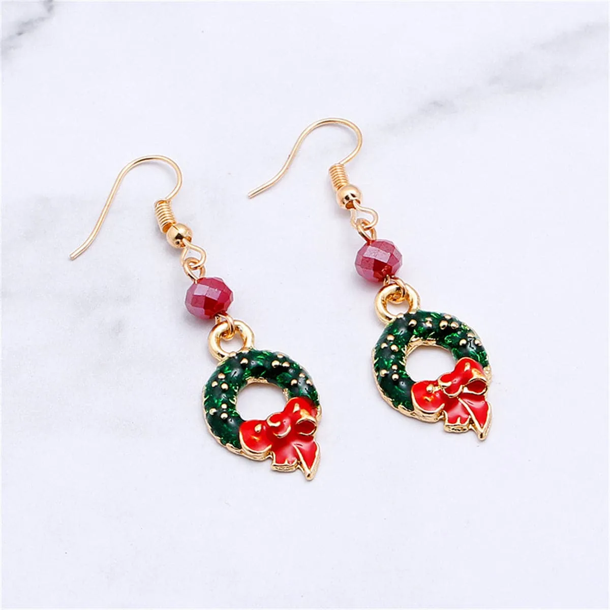 Green & Pink Enamel 18K Gold-Plated Bow Wreath Drop Earrings