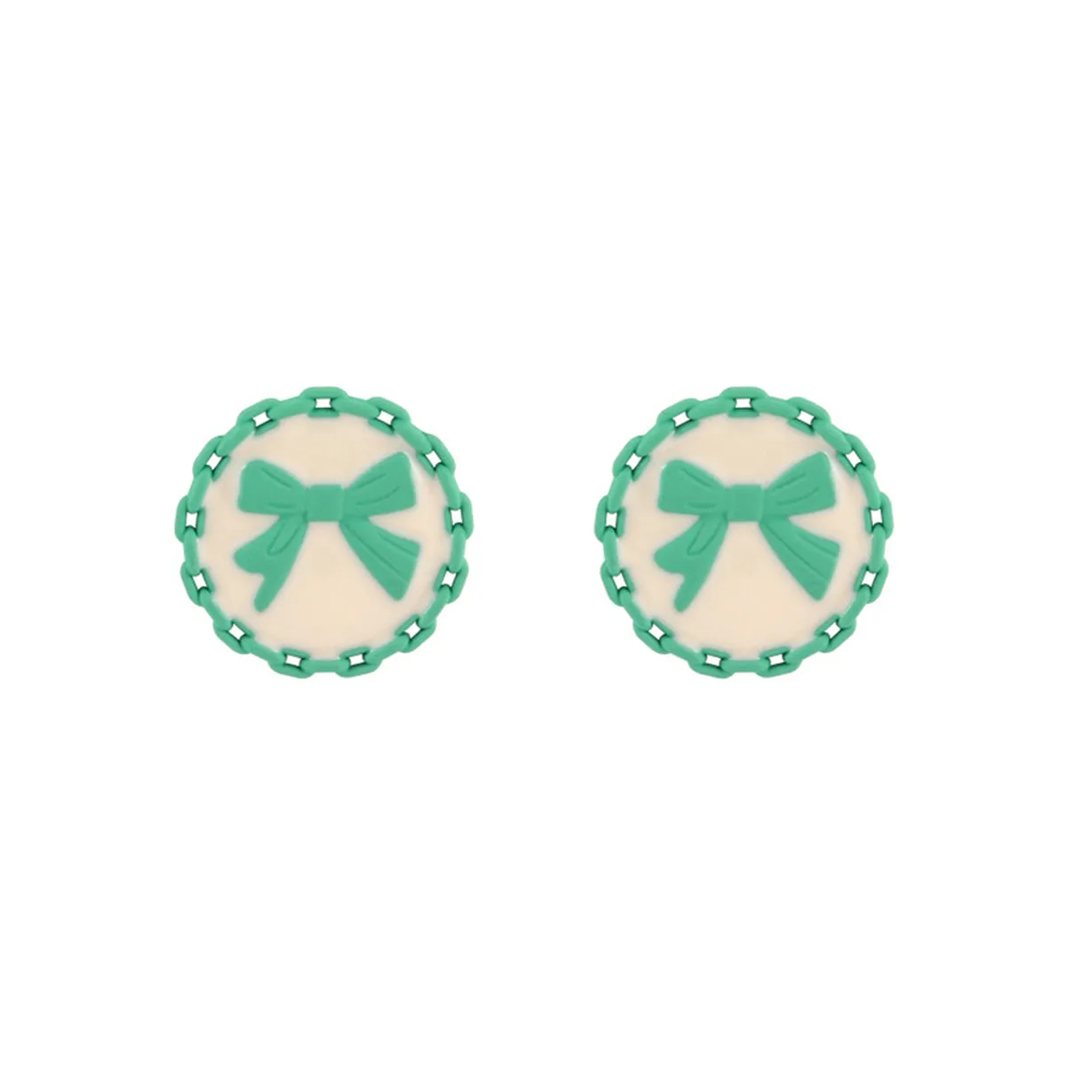 Green & White Bow Stud Earrings