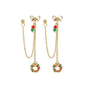 Green Enamel & Acrylic 18K Gold-Plated Bow Wreath Chain Ear Jacket