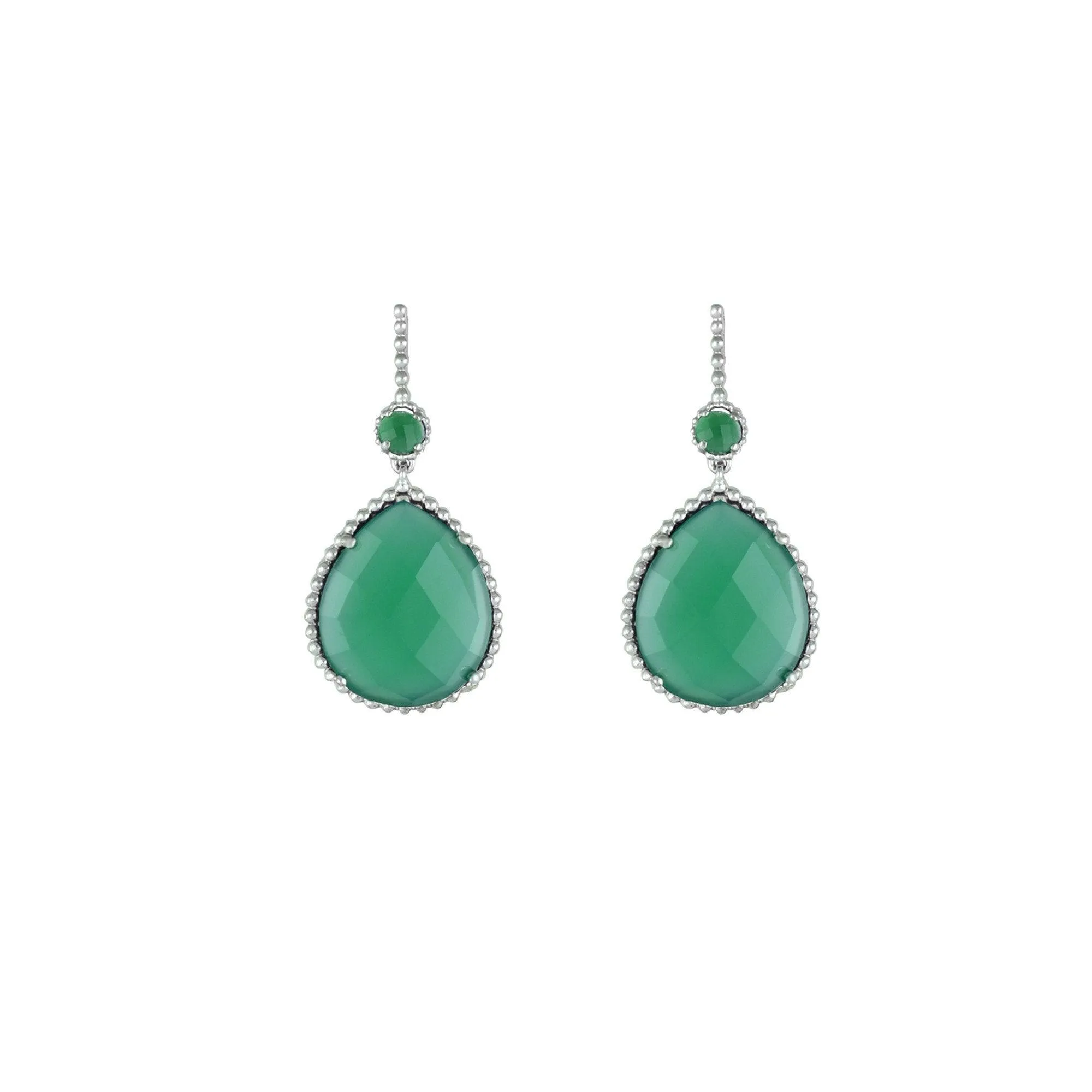 Green Onyx Dangle Fashion Earrings In Sterling Silver