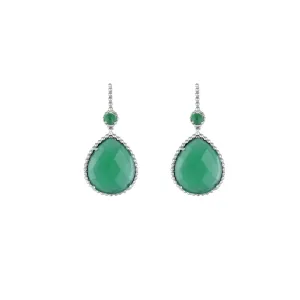 Green Onyx Dangle Fashion Earrings In Sterling Silver
