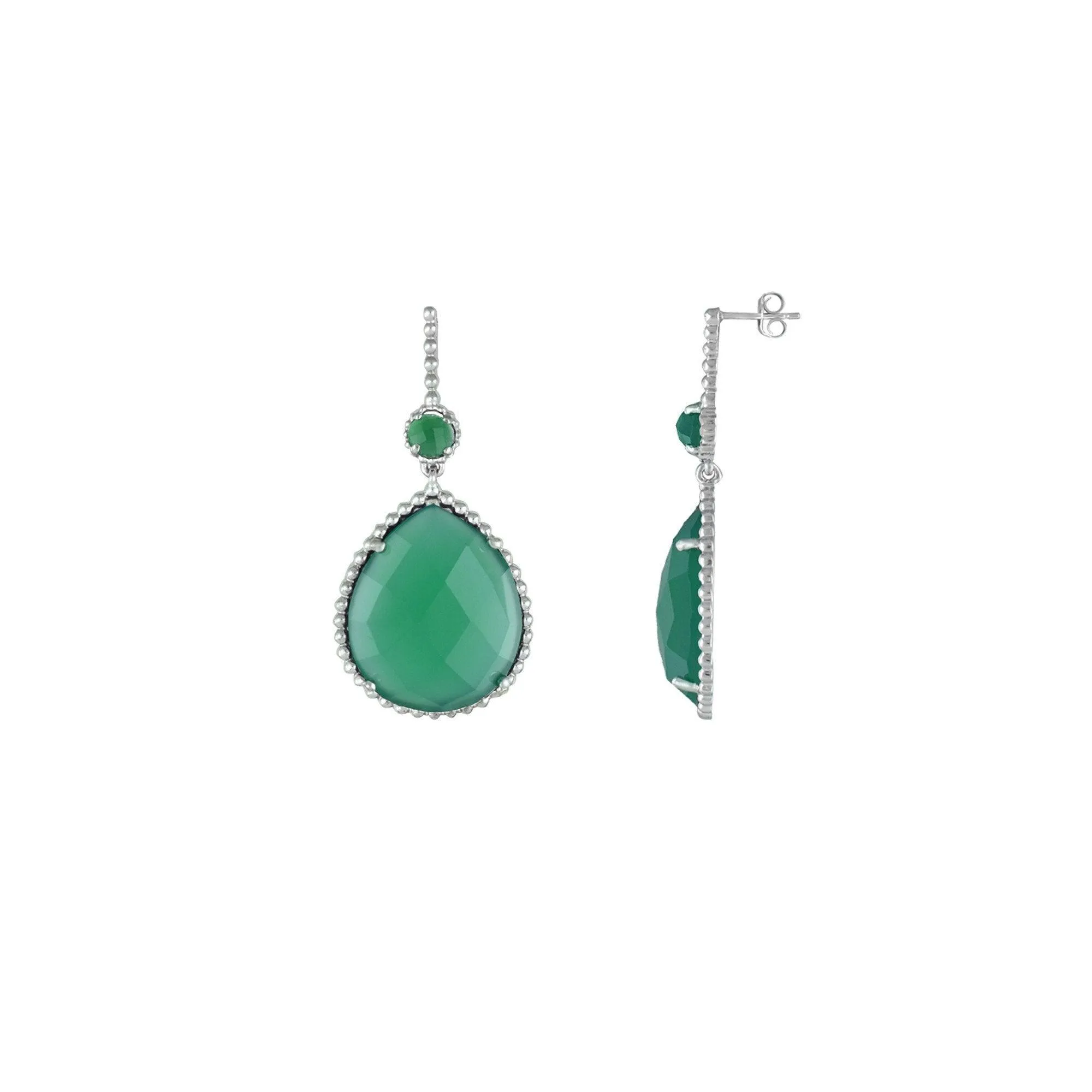 Green Onyx Dangle Fashion Earrings In Sterling Silver