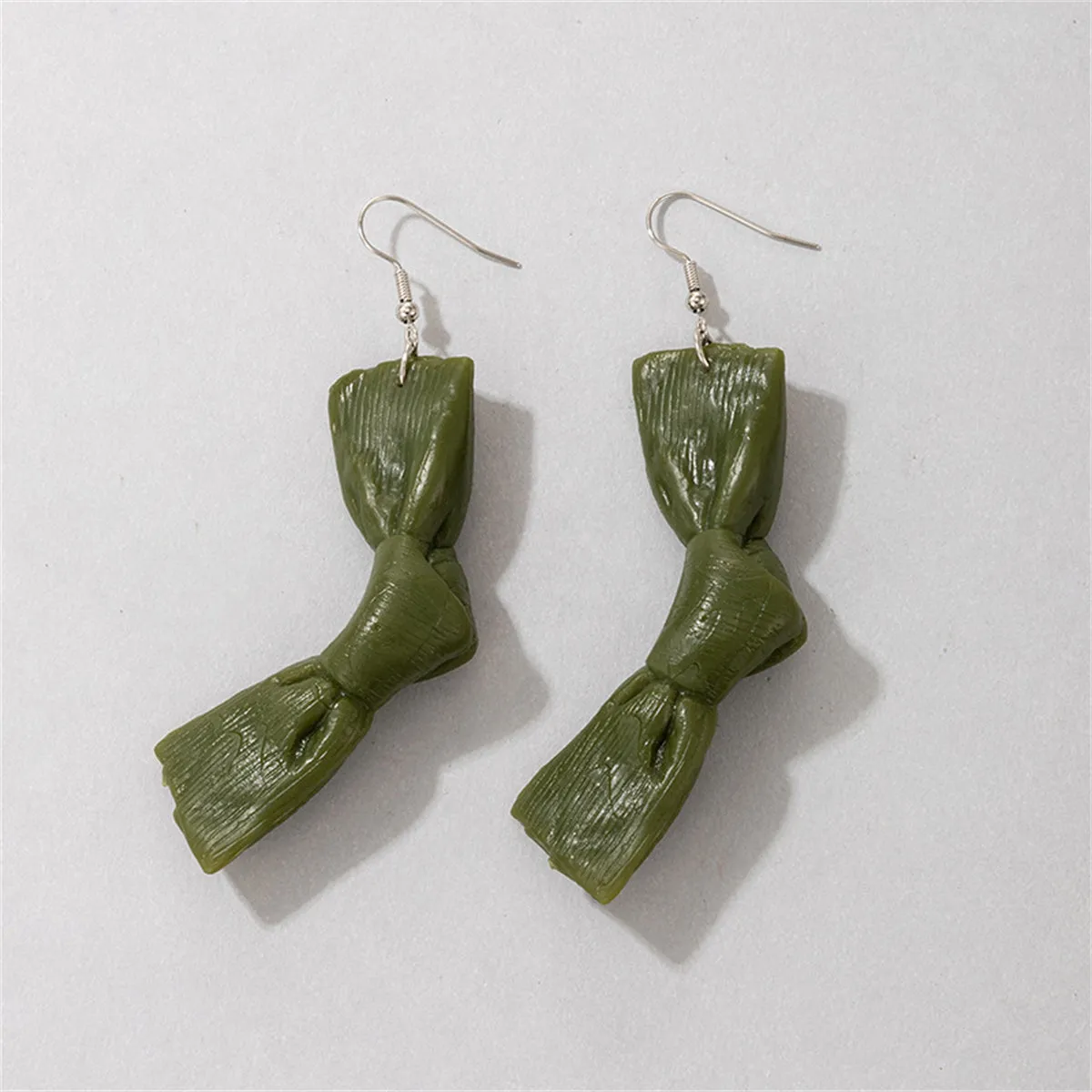 Green Polymer Clay & Silver-Plated Bow Drop Earrings