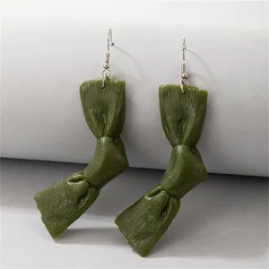 Green Polymer Clay & Silver-Plated Bow Drop Earrings