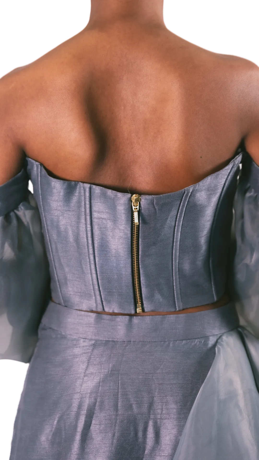 Grey Puff Sleeve Corset Lehenga