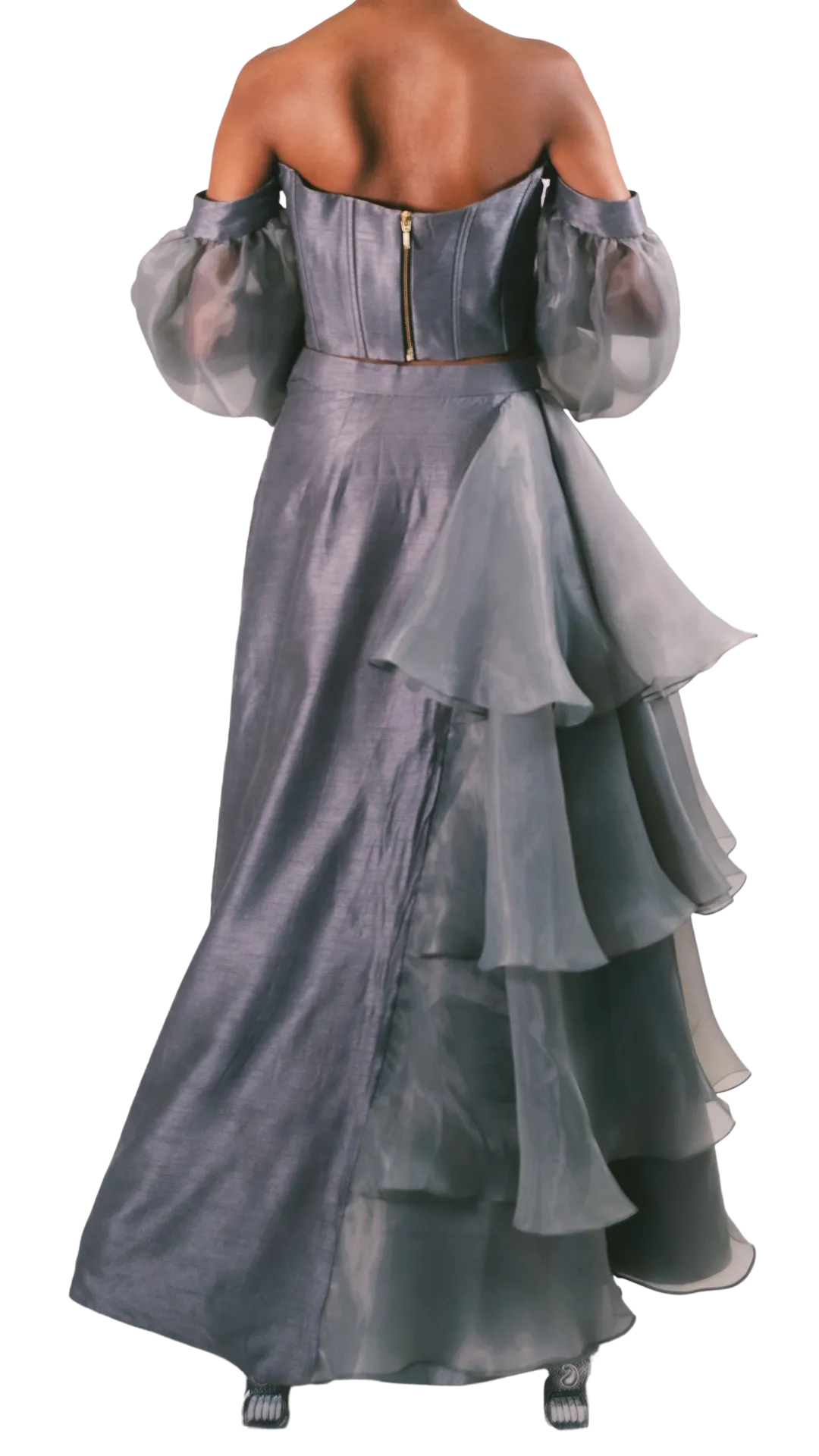 Grey Puff Sleeve Corset Lehenga