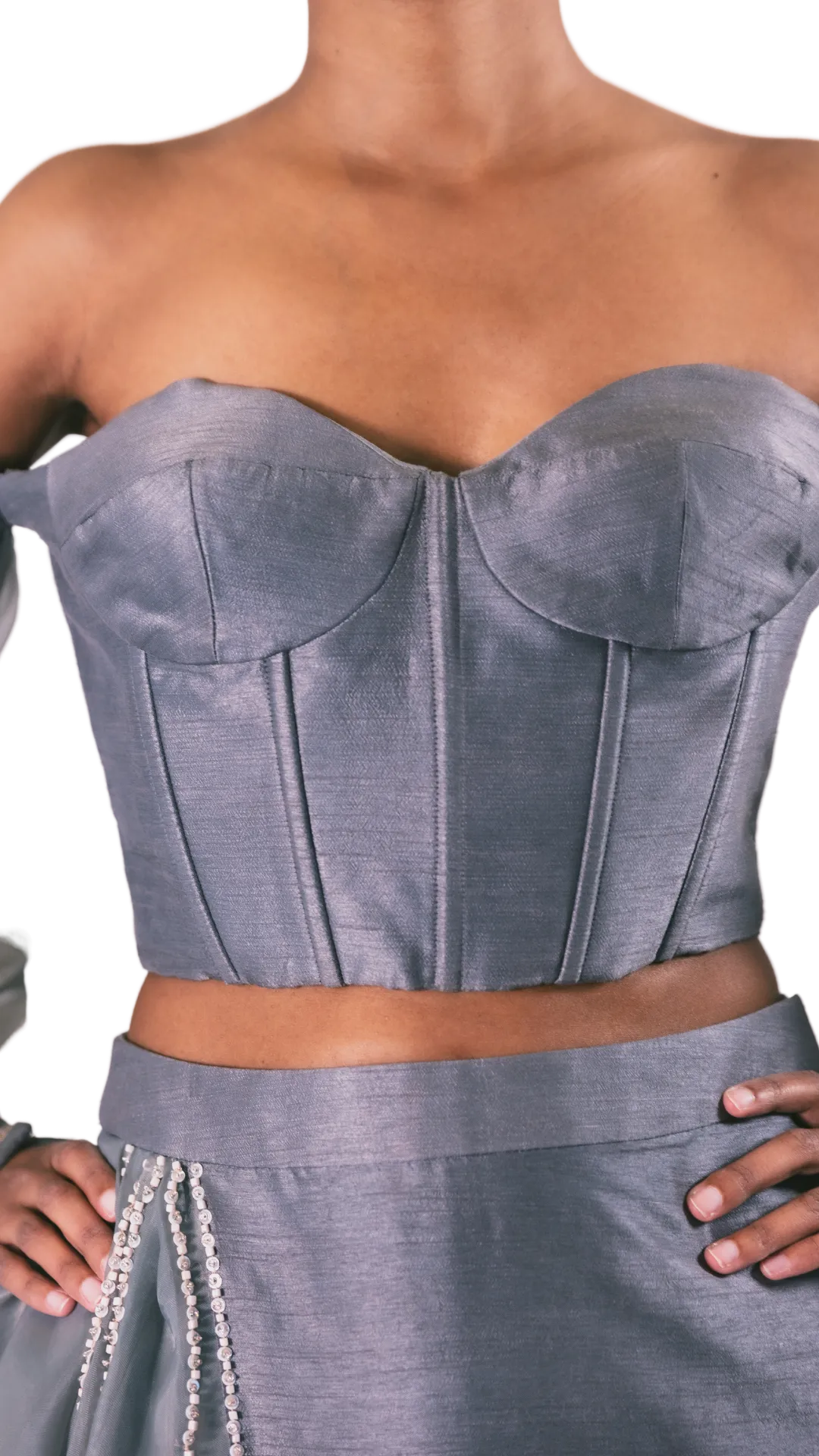 Grey Puff Sleeve Corset Lehenga