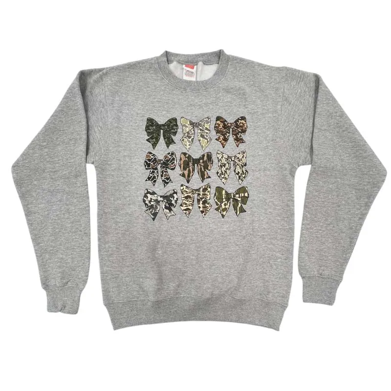 Grid Camo Bow Crewneck Sweatshirt