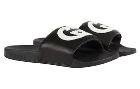 Gucci Men's Black Slides with White Interlocking GG