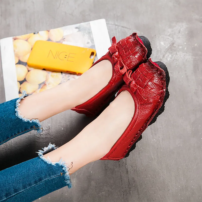 Handmade Genuine Leather Comfortable Women's Shoes Soft Sole Pumps Round Toe