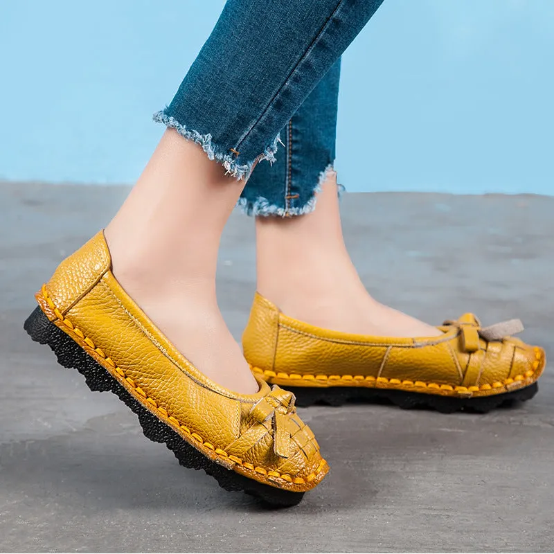 Handmade Genuine Leather Comfortable Women's Shoes Soft Sole Pumps Round Toe
