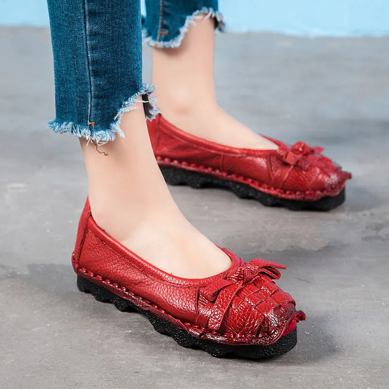 Handmade Genuine Leather Comfortable Women's Shoes Soft Sole Pumps Round Toe