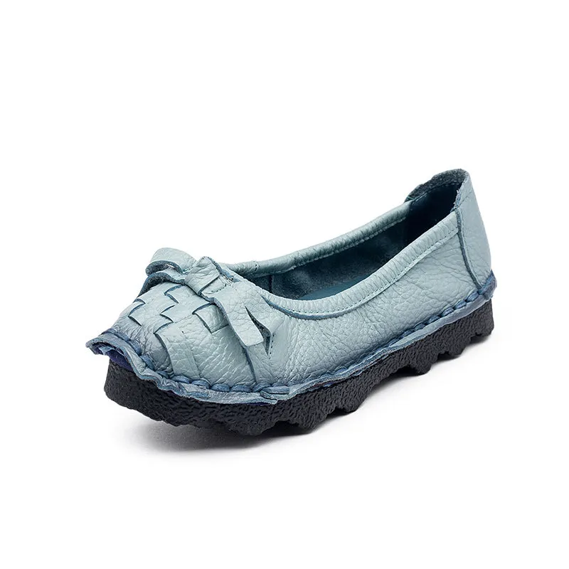 Handmade Genuine Leather Comfortable Women's Shoes Soft Sole Pumps Round Toe