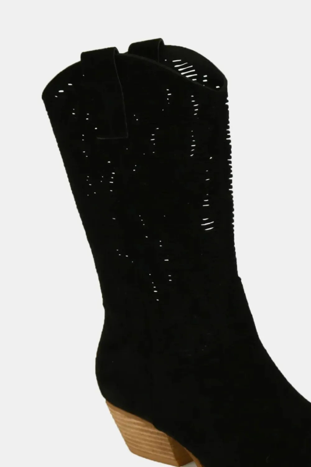 Hazel Blues® |  Beast Fashion Faux Suede Laser Cut Detail Block Heel Boots