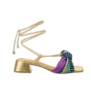 Hera - Gold Metallic Low-Block Heels Sandal