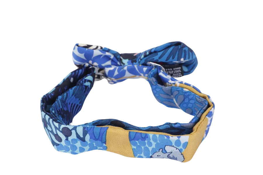 HERMES MINI WOMEN'S BOW TIE BLUE FLORAL PRINT, WITH BOX