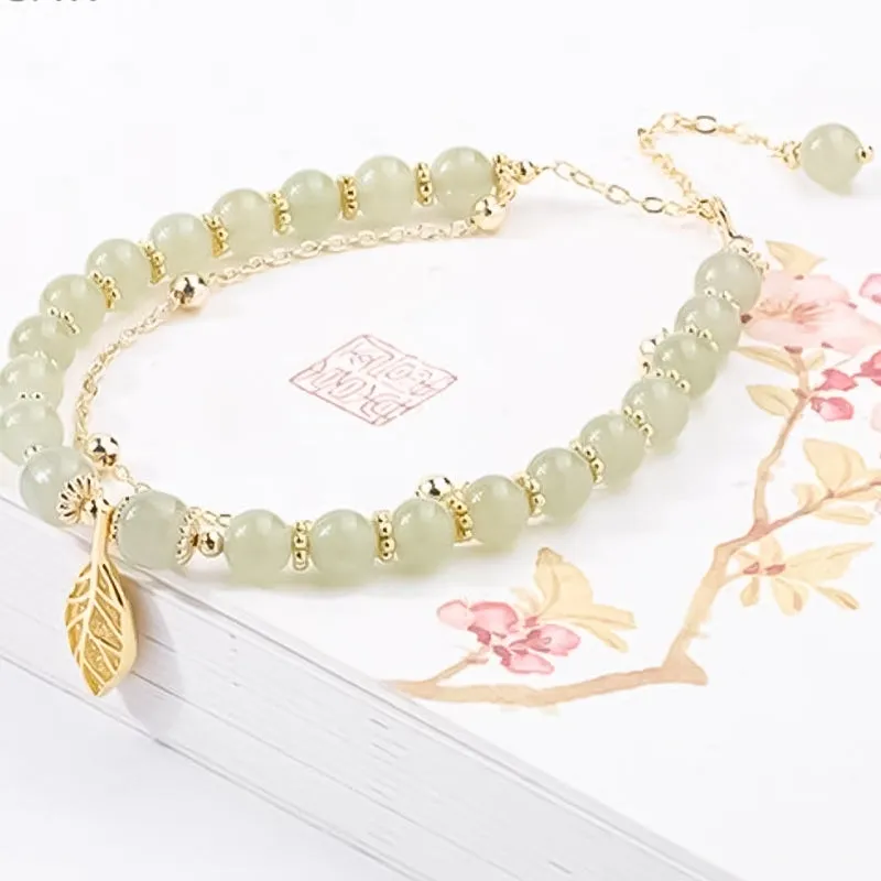 Hetian Jade Blattgold Armband