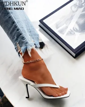 High-heeled Shoes Heel Large Square Head Solid Color Pinch Toe Shoes High Heel Sandals Shoe