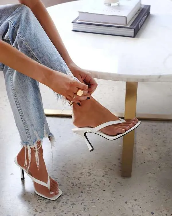 High-heeled Shoes Heel Large Square Head Solid Color Pinch Toe Shoes High Heel Sandals Shoe
