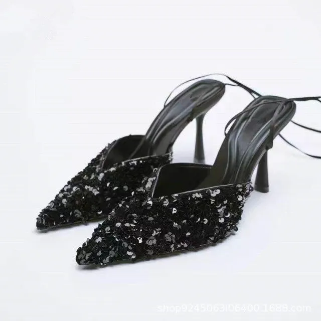 High Heels Stiletto Navy Blue Pumps Sandals Ladies