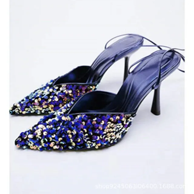 High Heels Stiletto Navy Blue Pumps Sandals Ladies