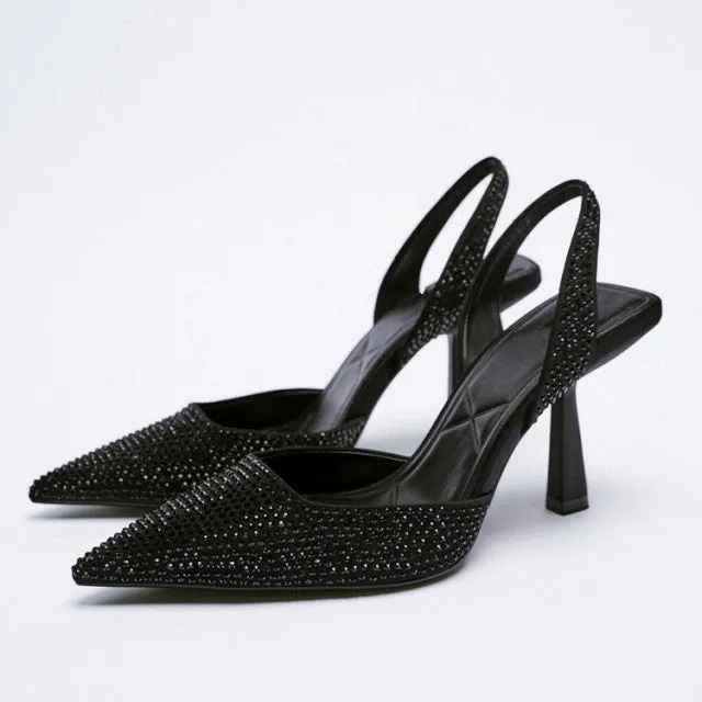 High Heels Stiletto Navy Blue Pumps Sandals Ladies