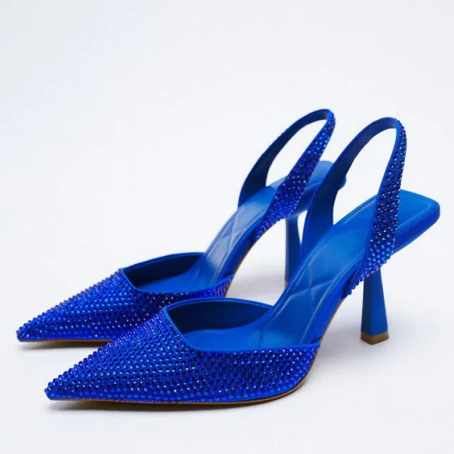 High Heels Stiletto Navy Blue Pumps Sandals Ladies