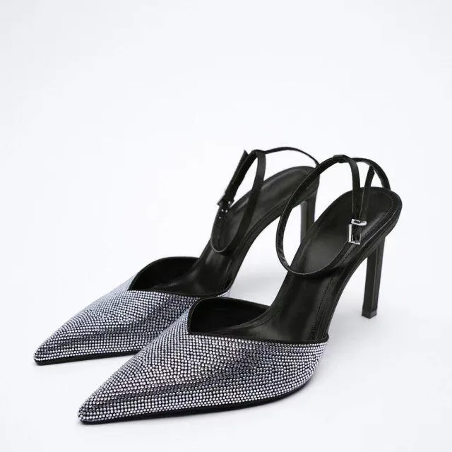 High Heels Stiletto Navy Blue Pumps Sandals Ladies