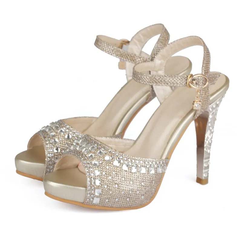 High Quality Plus Size 33-43 Spike High Heels Sandals Women Peep Toe Buckle Strap Party Wedding Shoes Woman