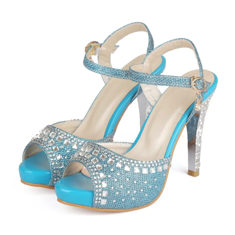 High Quality Plus Size 33-43 Spike High Heels Sandals Women Peep Toe Buckle Strap Party Wedding Shoes Woman