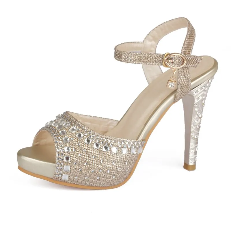 High Quality Plus Size 33-43 Spike High Heels Sandals Women Peep Toe Buckle Strap Party Wedding Shoes Woman
