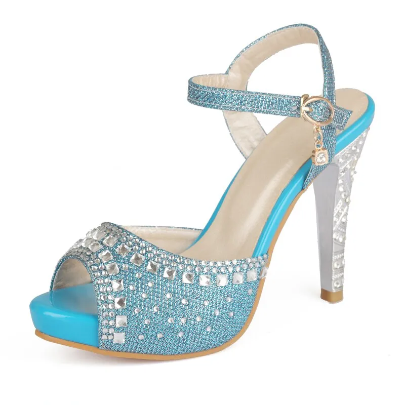 High Quality Plus Size 33-43 Spike High Heels Sandals Women Peep Toe Buckle Strap Party Wedding Shoes Woman
