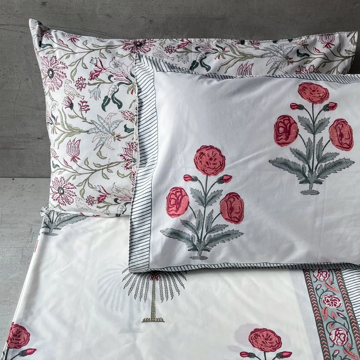 Home Artisan Rose and Palm Hand Block Print Bed Sheet