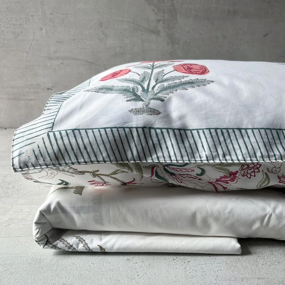 Home Artisan Rose and Palm Hand Block Print Bed Sheet