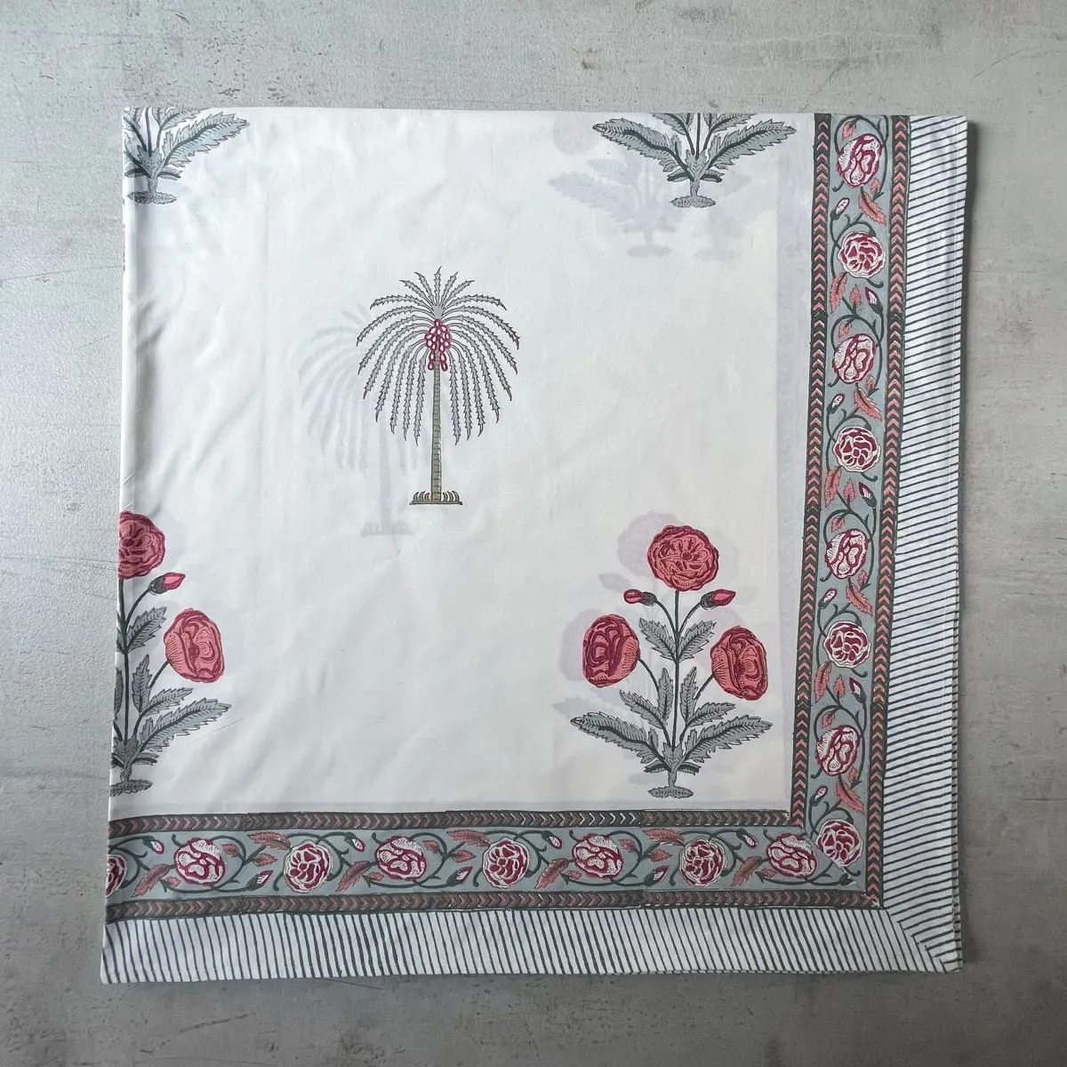 Home Artisan Rose and Palm Hand Block Print Bed Sheet